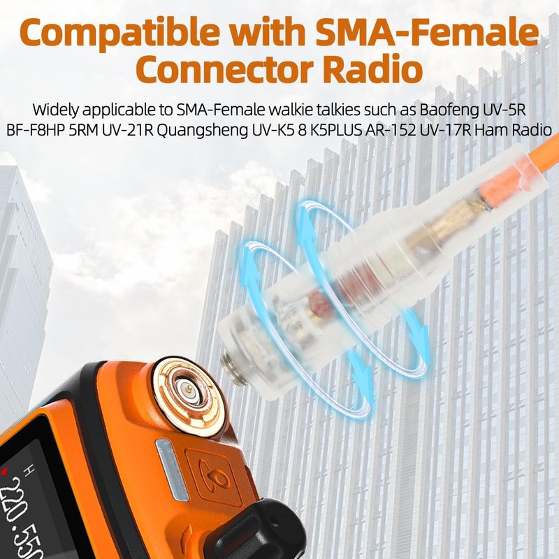 Dual Band VHF/UHF Ham Radio Antenna - High Gain SMA-Female Soft Whip for Baofeng UV-5R | 144/430MHz