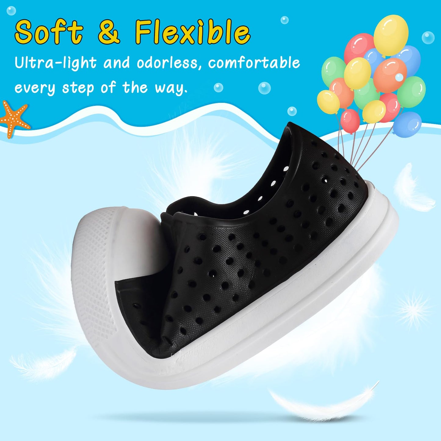 ziitop Kids Toddler Water Shoes for Boys Girls Baby Sandals Sneakers Beach Garden Swim, Anti-Slip Breathable Quick Dry Lightweight Slip-on (Toddler/Little Kid/Big Kid) Black