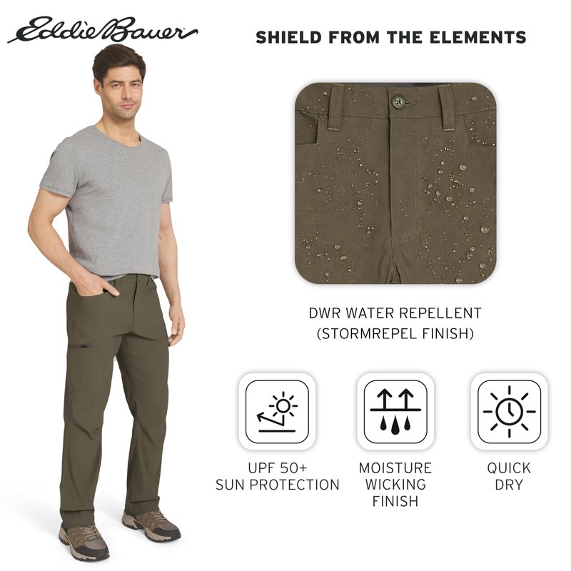 Eddie Bauer Men's Athletic Fit Fixed Waist Active Performance Rainier Pants, Slate Green Rainier, 32W x 32L