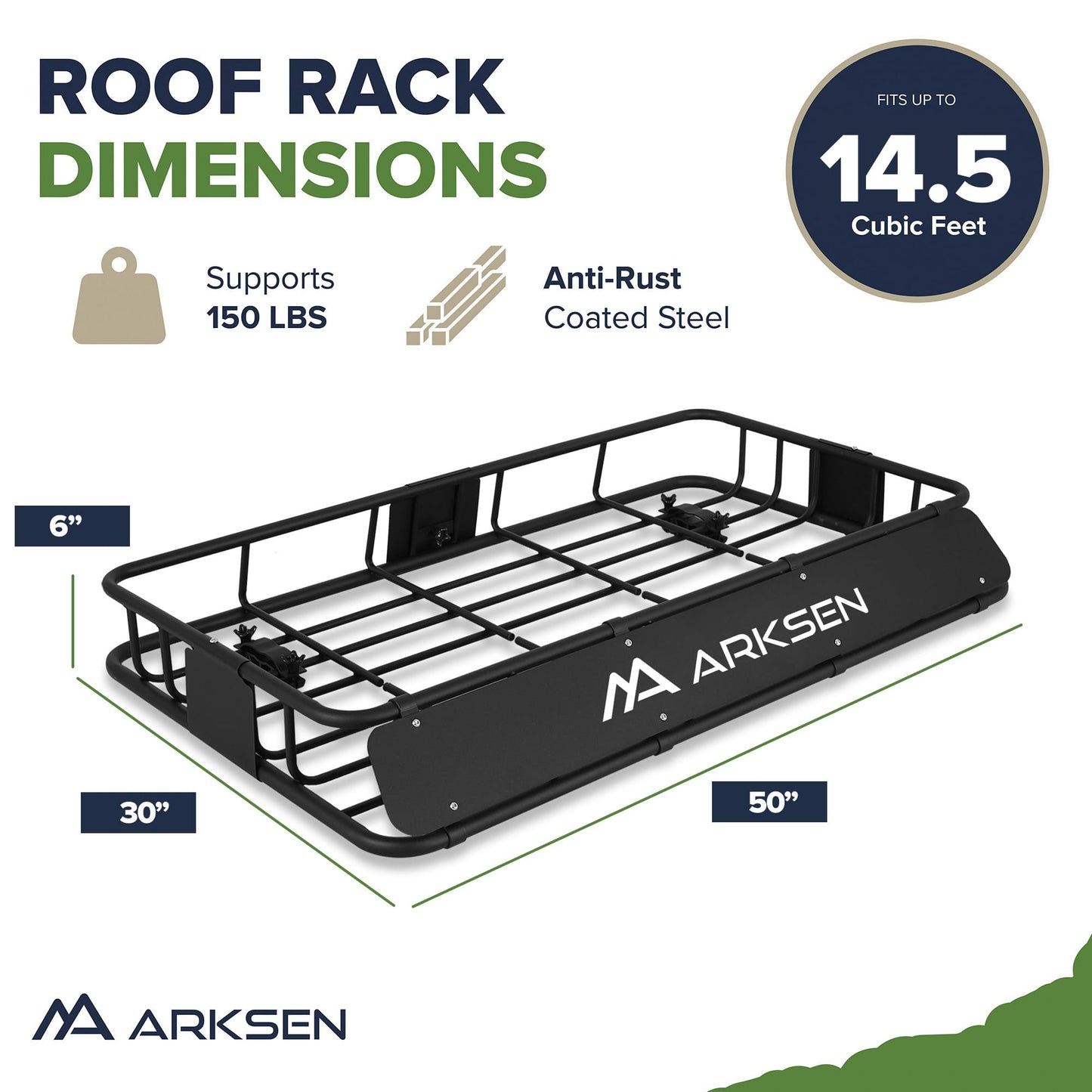 ARKSEN 30 x 50 x 6 Inch Universal Extra Wide 150LB Heavy Duty Roof Rack Cargo with 500D PVC Waterproof Cargo Bag, Car Top Luggage Holder Carrier Basket for SUV, Truck, & Car Steel Construction