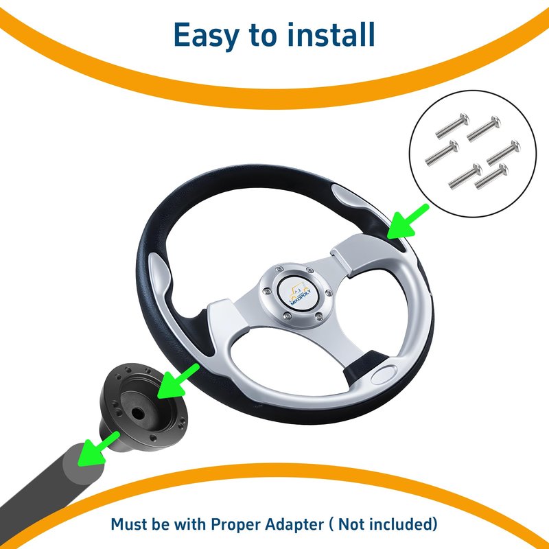 Mixopoly Golf Cart Steering Wheel for Club Car, EZGO, and Yamaha Golf Carts. PP + PU + Aluminum Alloy, Comfortable Grip, 12.5" (silver-round)