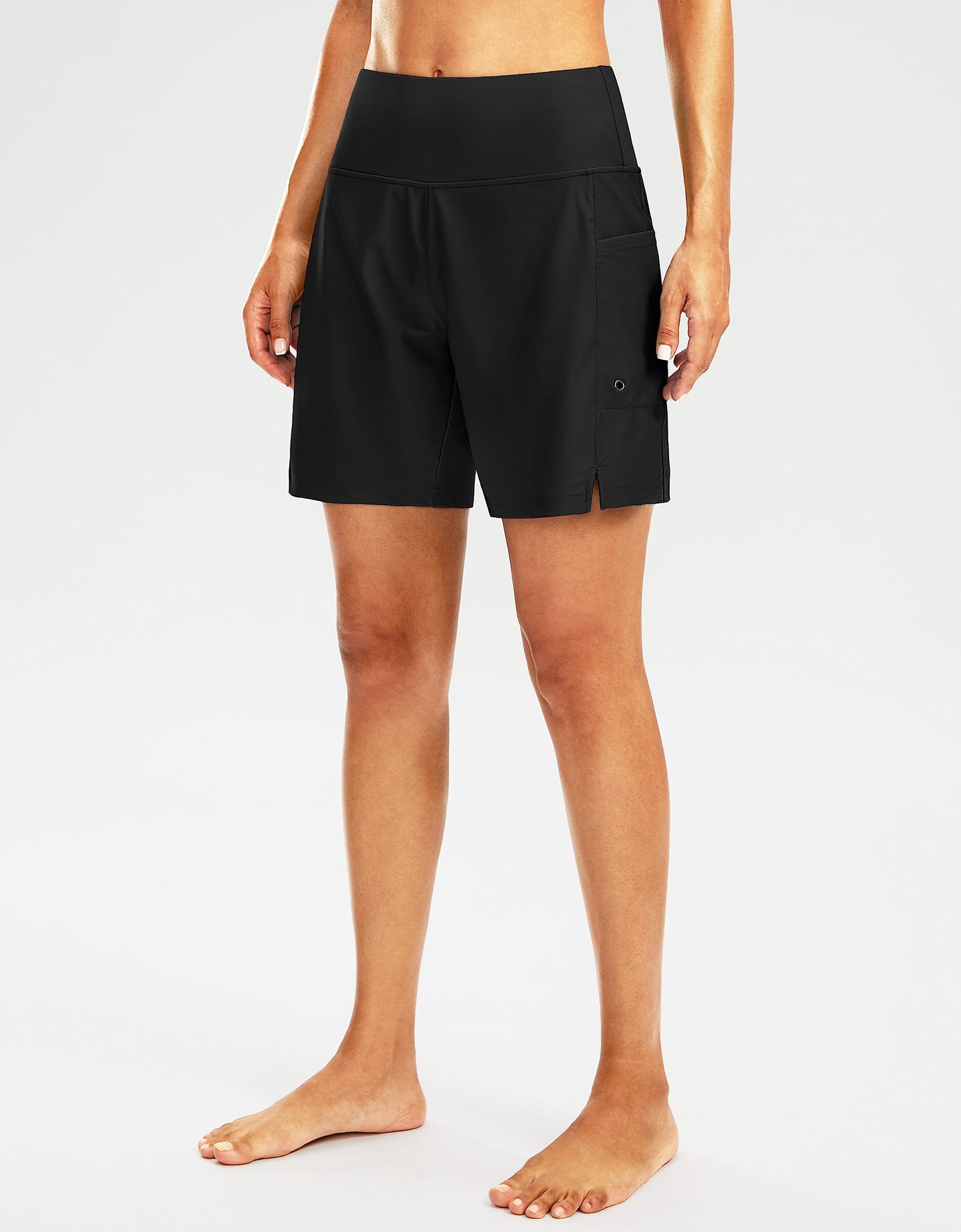 G Gradual Women's 7" Long Swim Board Shorts High Waisted Quick Dry Beach Swimming Shorts for Women with Liner Pockets(Black,XL)