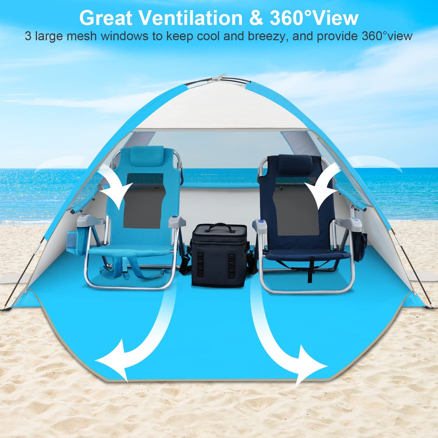 Gorich Beach Tent Sun Shelter for 3/4-5/6-7/8-10 Person with UPF 50＋ UV Protection, Lightweight & Easy Setup Beach Shade Canopy, Portable Beach Shade Tent Beach Cabana