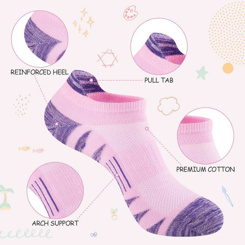 Comfoex Girls Socks 12 Pairs Ankle Breathable Athletic Mesh Cotton Sports Socks For Little Big Kids 4-6 6-8 8-10 Years Old