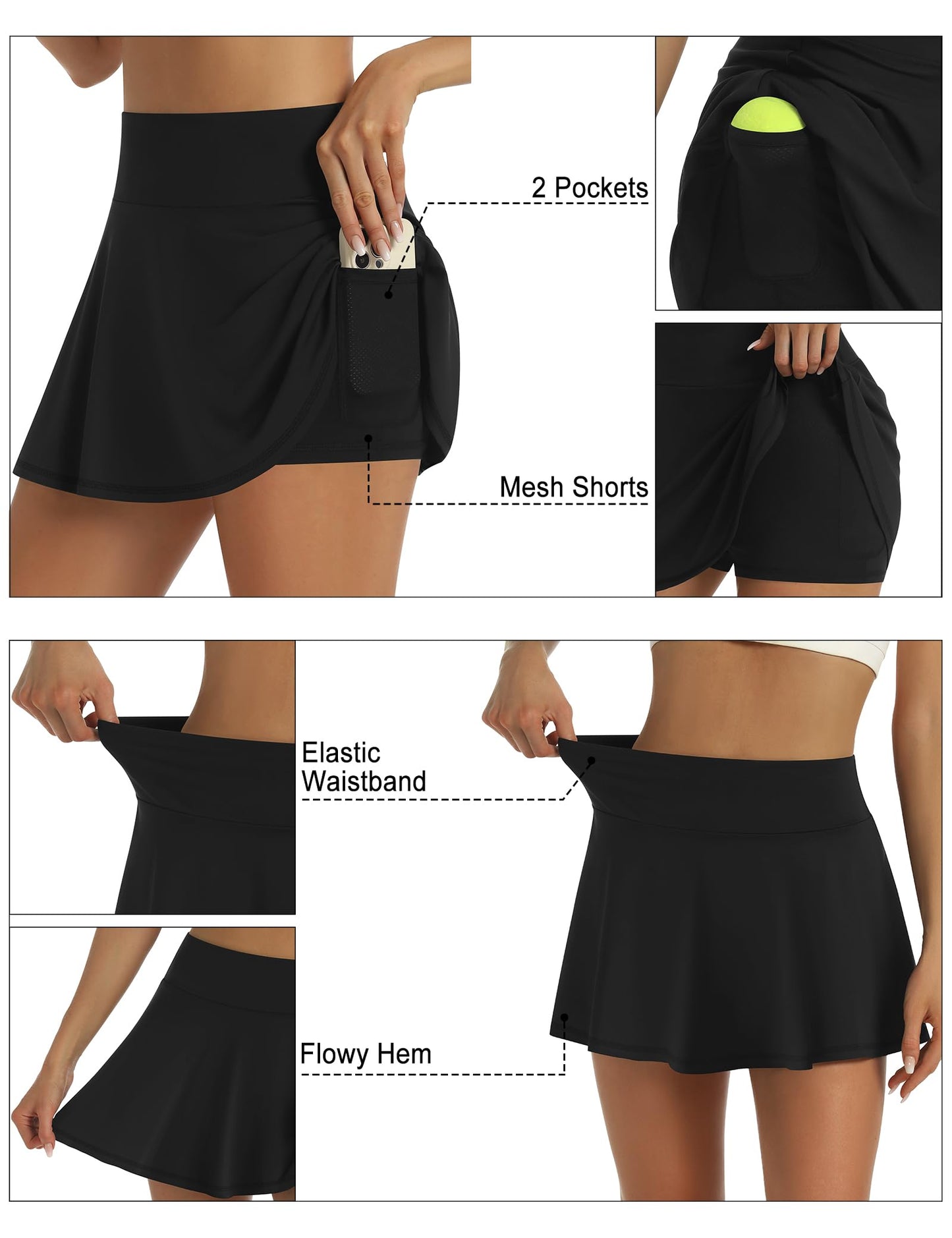 LouKeith Womens Tennis Skirt High Waisted Pleated Golf Skirts Mini Casual Workout Athletic Skorts with Pockets Black M