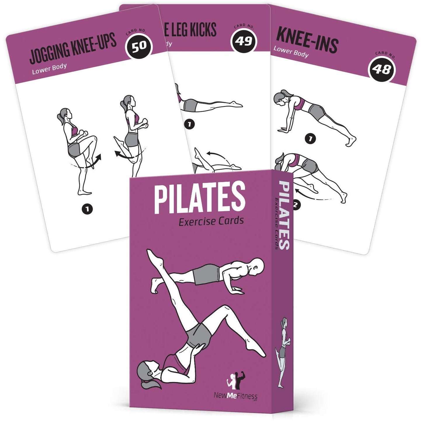 62 Pilates Exercise Cards, for Men/Women: Home, Gym or Studio: 50 Exercises, 12 Stretches 6 Training Exercises for Beginner to Advanced Waterproof