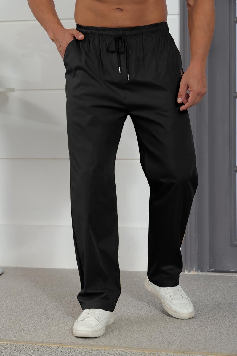Mens Casual Jogger Pants Relaxed Fit Cargo Pants Drawstring Sweatpants Hiking Outdoor Twill Sport Pants Black 4XL