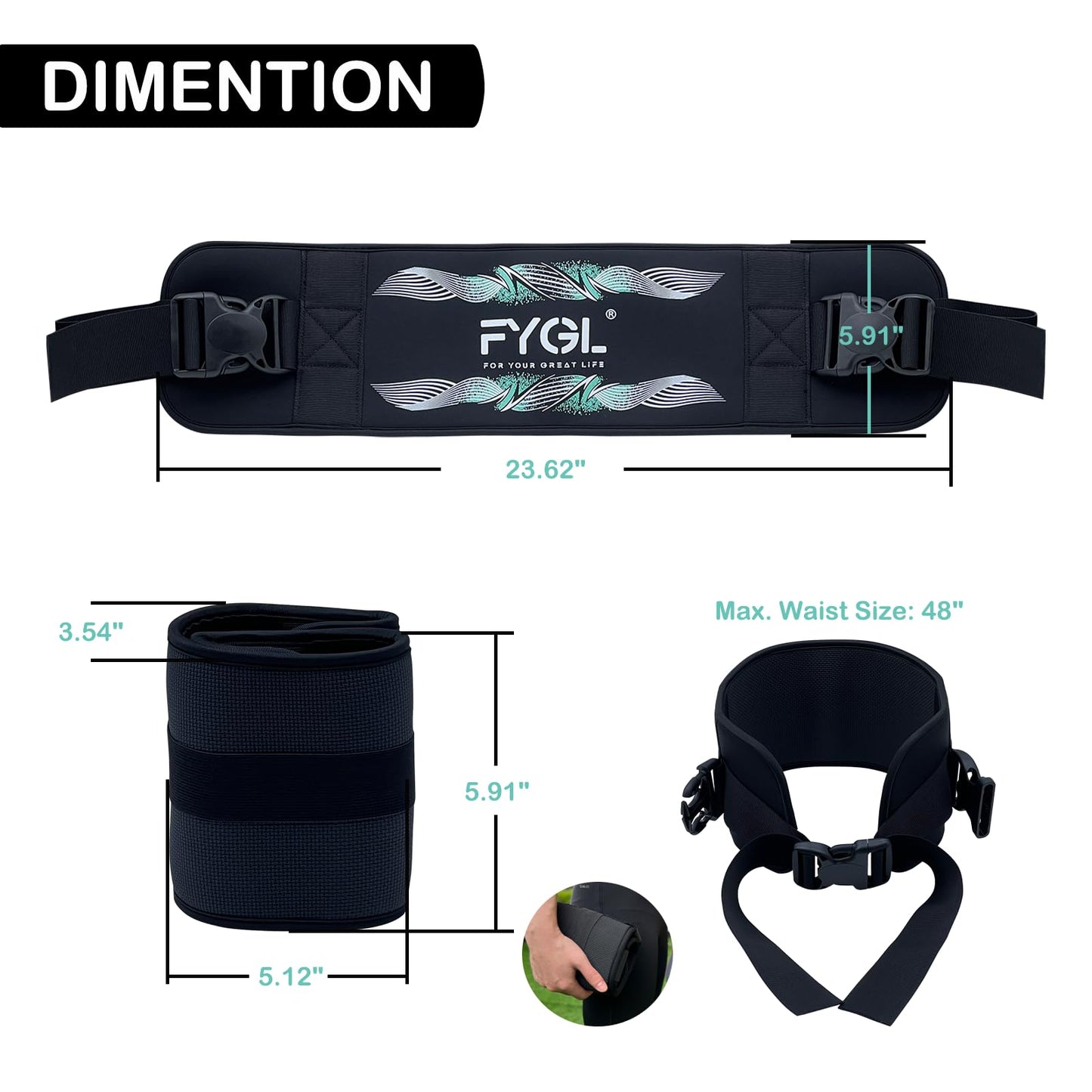 FYGL Hip-Thrust-Belt, Foldable Band for Dumbbells, Kettlebells, Plates - Supports Up to 300 lbs, Gym and Home Workouts with Slip-Resistant Padding, White & Green