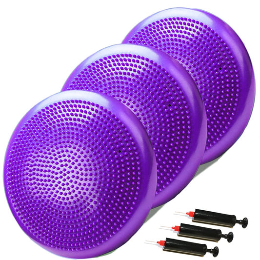 NEISHNG 3-Pack Stability Wobble Cushions with Hand Pumps, Kids Sensory Wiggle Seat for Classroom, Core Trainer Balance Disc for Gym and Home Workout (Purple, 3 Pcs)