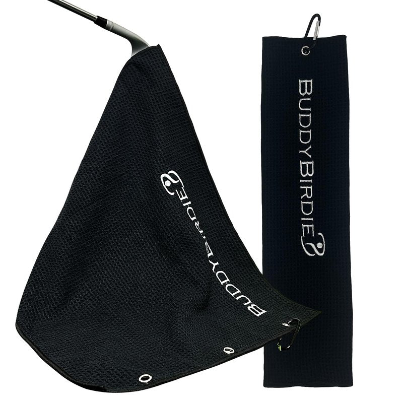 BUDDYBIRDIE Magnet-it Tri-Fold Magnetic Golf Towel | Microfiber Waffle Pattern | Strong Hold for Golf Bags | Perfect Golf Accessories & Gifts for Men | Gray (19.5x15 Black)