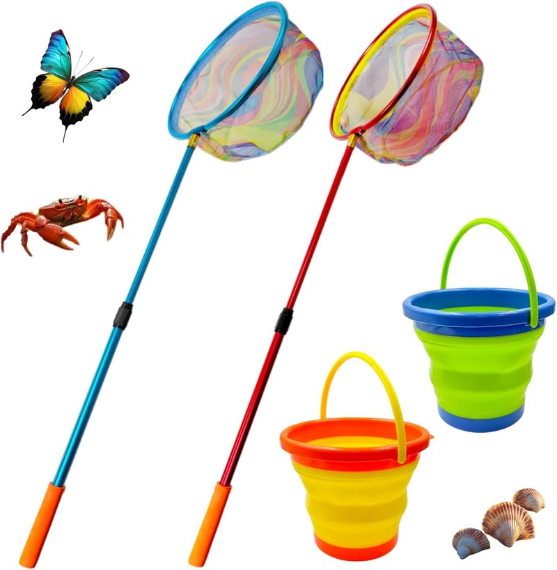 Fishing Net with Bucket - 3 Pack Retractable Lightweight Landing Nets for Kids | Aluminum Rod Handle, Perfect for Catch and Release