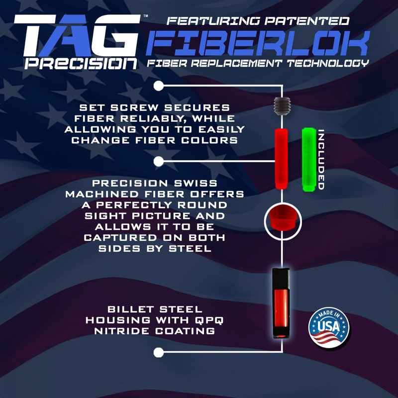 TAG PRECISION Tactical Gun Sights Compatible with SIG P365 | Shooting Accessories CNC-Machined Billet Steel Nitride Coated Front & Rear Handgun Sights | Fiber Front, Plain Rear (TSH)