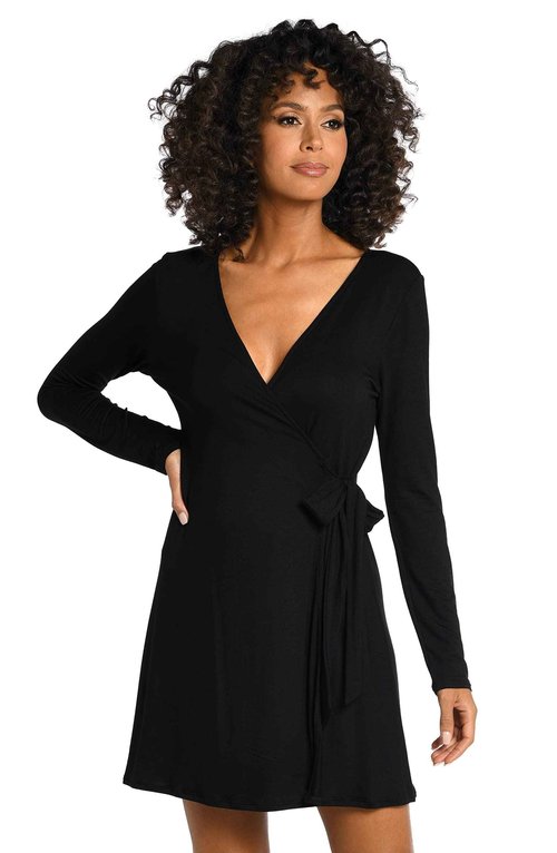 La Blanca Womens Wrap Around Dress Swimsuit Swimwear Cover Up, Black//Draped Darling, Large US