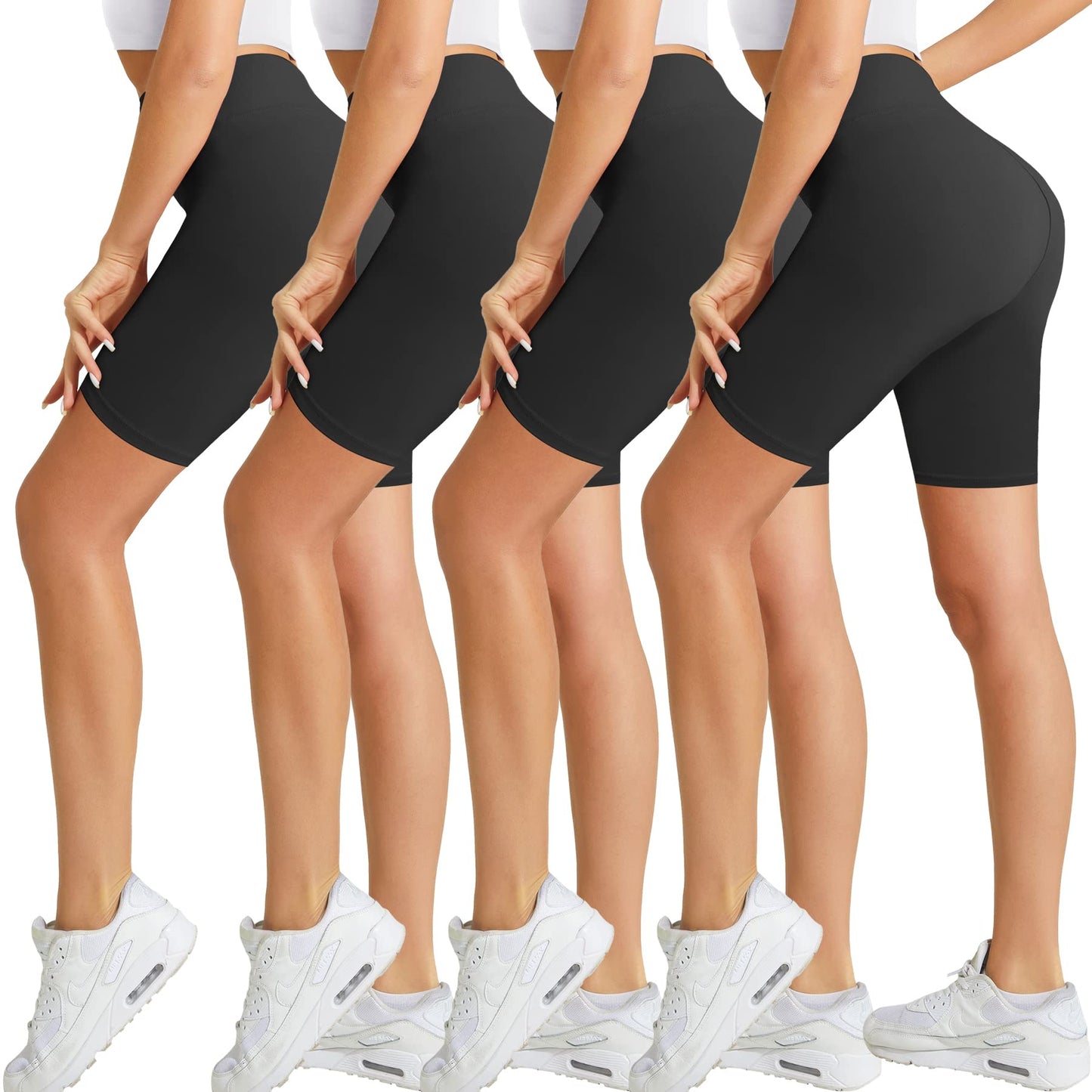 Natural Feelings Buttercloud 4 Pack Biker Shorts for Women-8" High Waist Tummy Control Workout Shorts Athletic Gym Yoga Pants