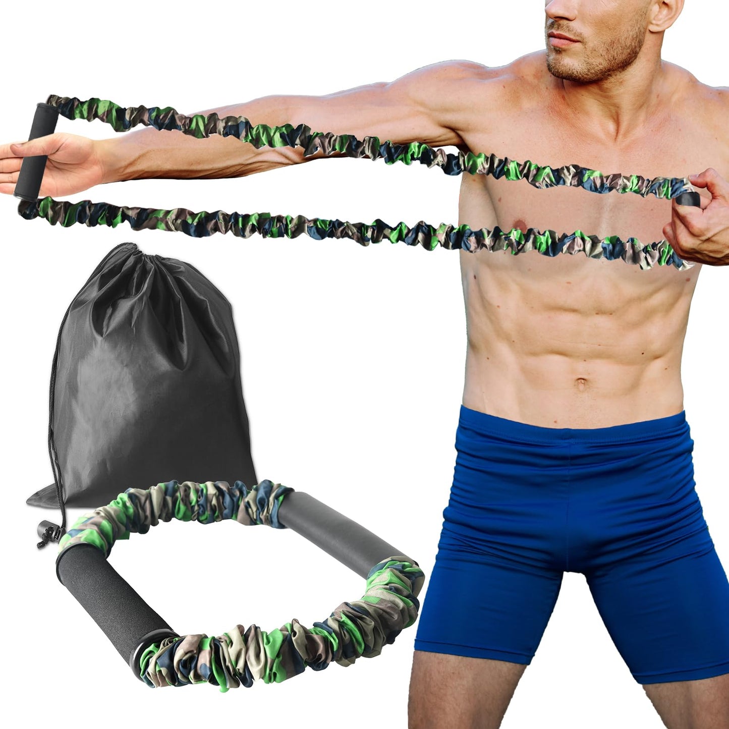 Archery Bow Trainer, 25 45 55 Lbs Archery Band Draw Exerciser Training, Rubber Strength Bands for Recurve Bow Compound Bow Shooting Beginner Experts (Green Camouflage - 45LBs for Intermediate)