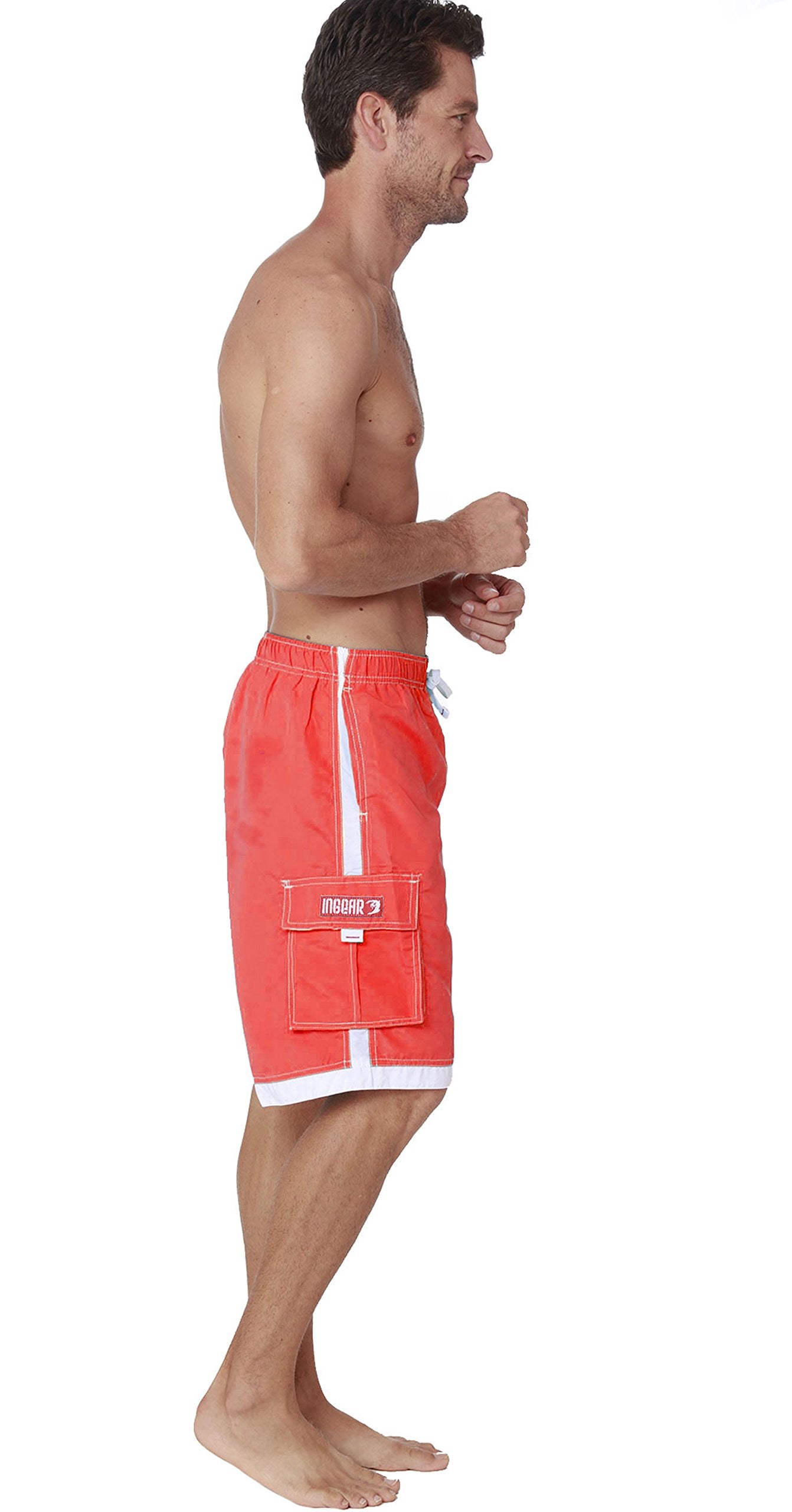 INGEAR Men's Quick Dry Swim Trunks Cargo Water Shorts with Mesh Lining (Red, Medium)