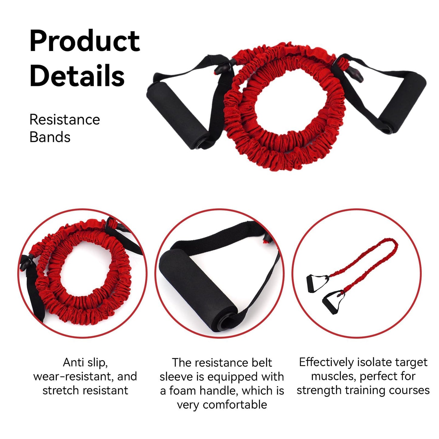 Braided Resistance Bands Pull Rope Fitness Exercise Band Elastic Belt Yoga Power Training Resistance Bands Comfort Grip (Red (15 lbs))