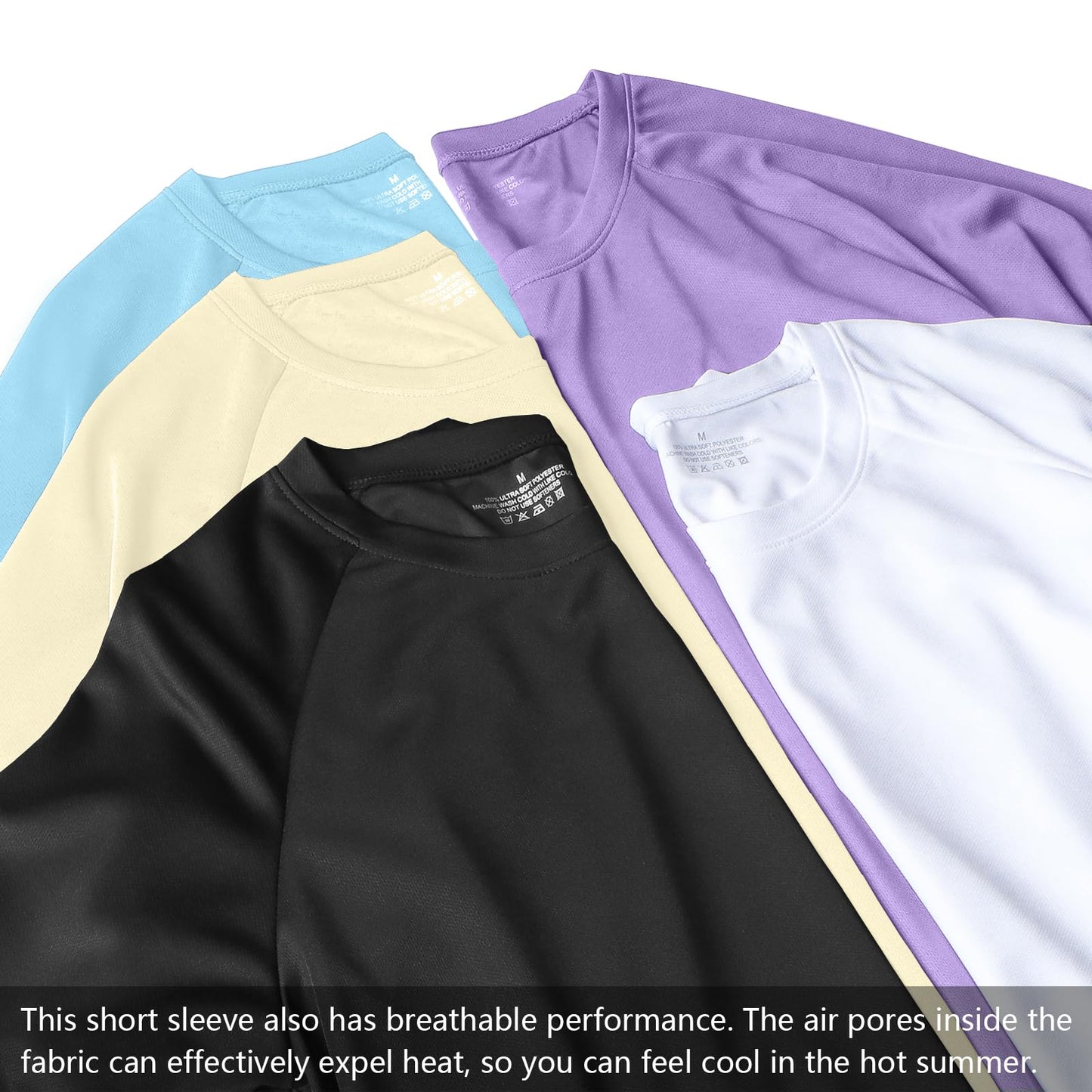 HovSiyla 5 Pack Running Shirts Men Sport Tops Dry Fit Gym Wicking Athletic T Shirts Breathable Cool Workout Shirts Black White Purple Almond Haze-Blue Mdeium