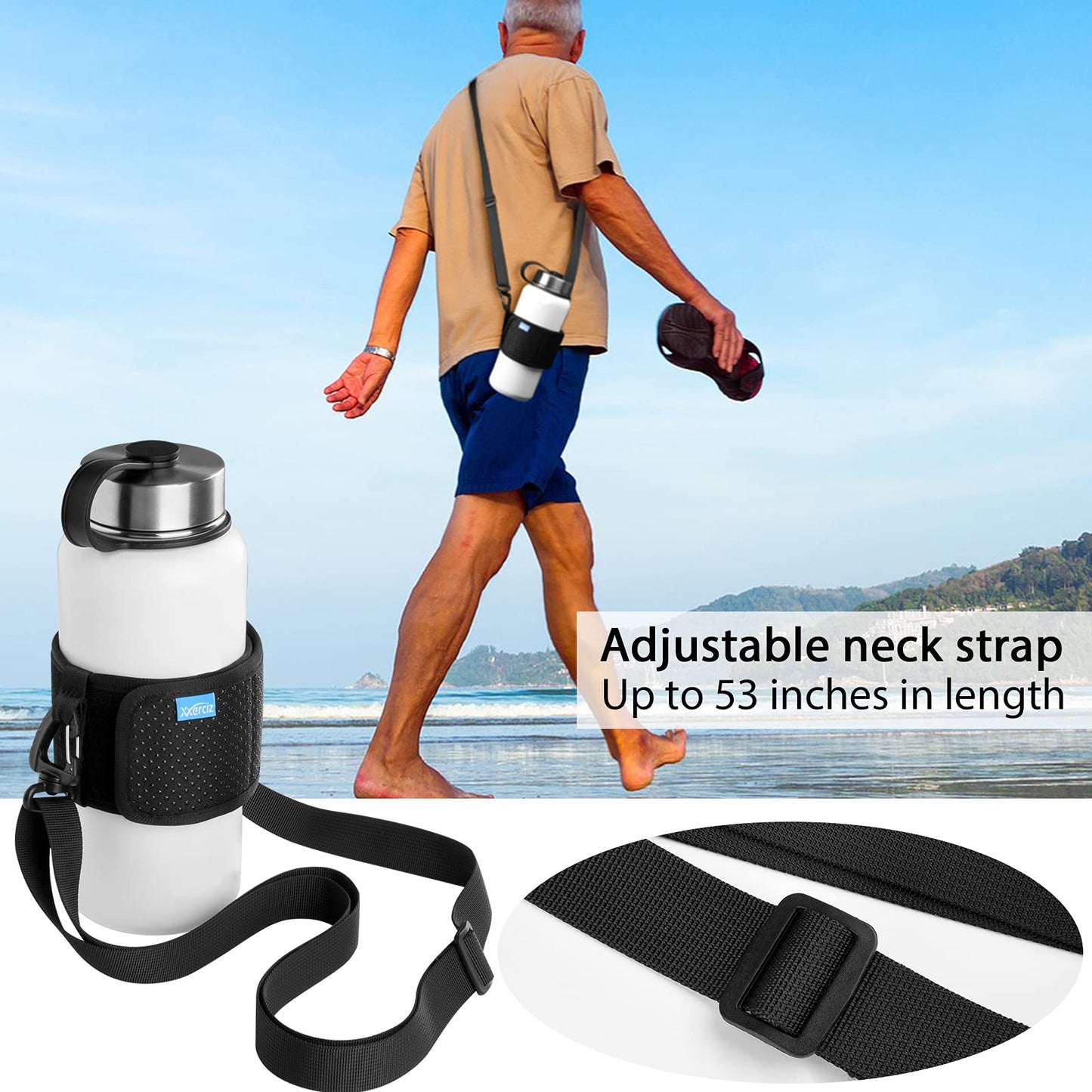 Xxerciz Water Bottle Carrier Holder with Adjustable Shoulder Strap Universal Bottle Sling for Walking Hiking Camping