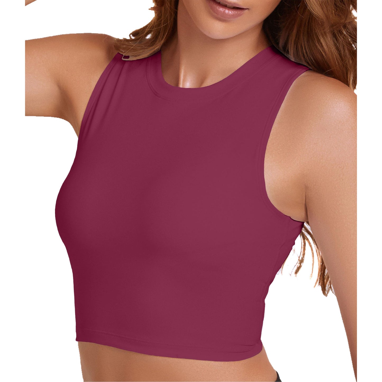 Sports Bras for Women Removable Padded Athletic Yoga Running Crop Tops Sleeveless Gym Workout Tops (Rose Red L)