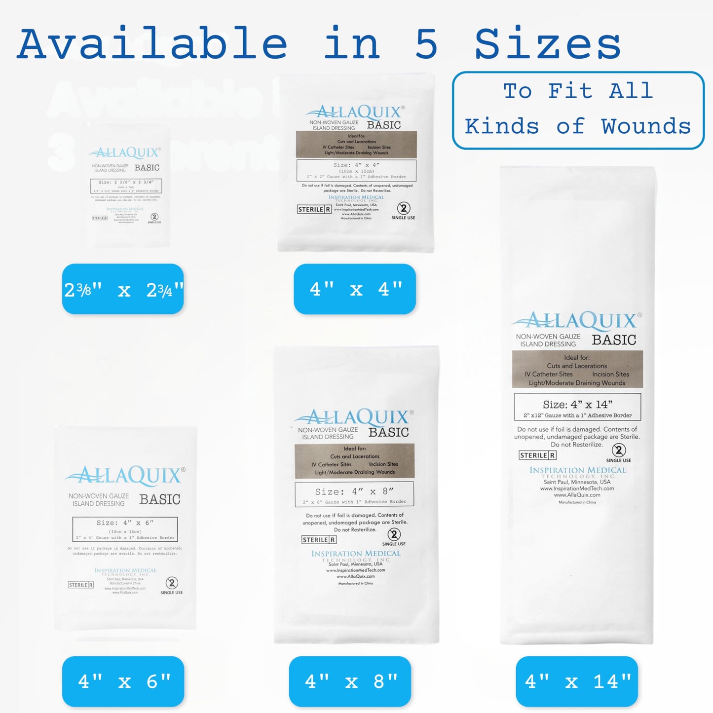 AllaQuix Island Wound Dressing for Long Incisions, Extra Large Wound Dressing with Adhesive Border, Surgical Gauze Pads, 4x14 Inch, 25 Count