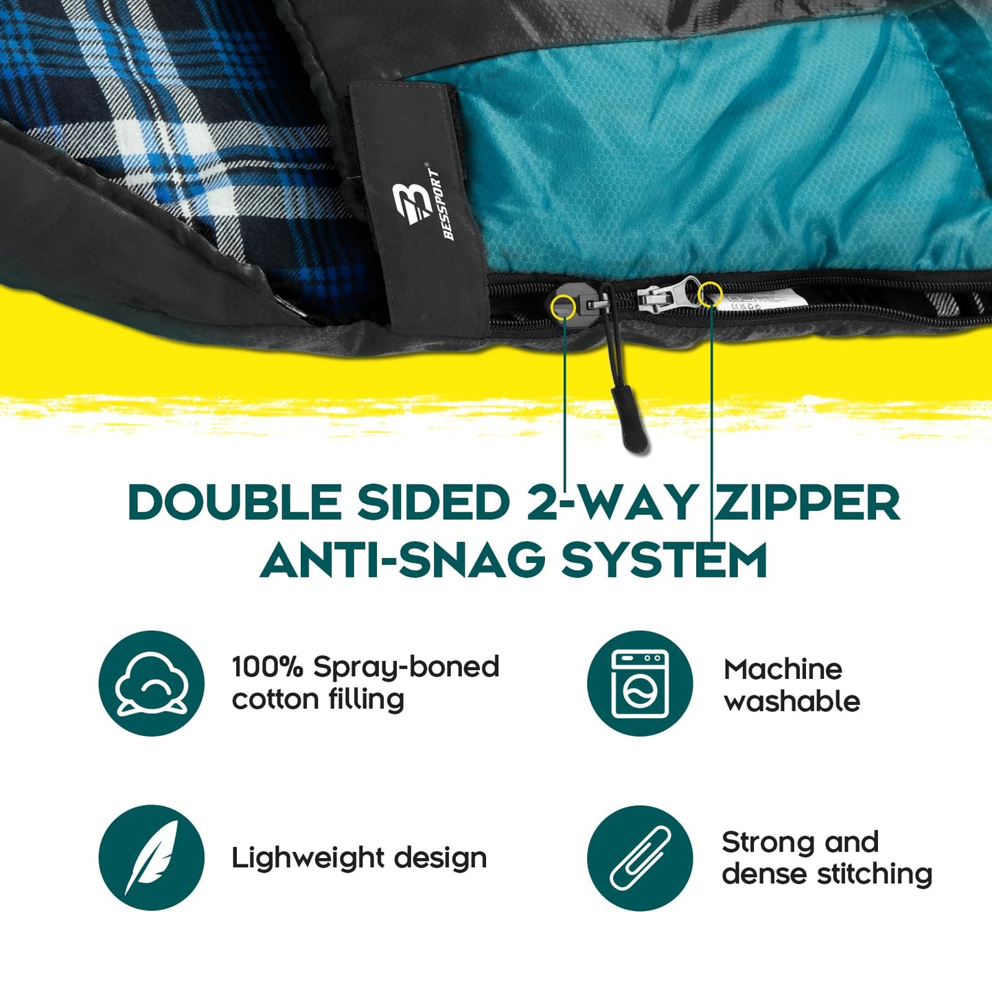 Bessport Sleeping Bag Winter | Flannel Lined 18℉ - 32℉ Extreme 3-4 Season Warm & Cool Weather Adult Sleeping Bags Large | Lightweight, Waterproof for Camping, Backpacking, Hiking