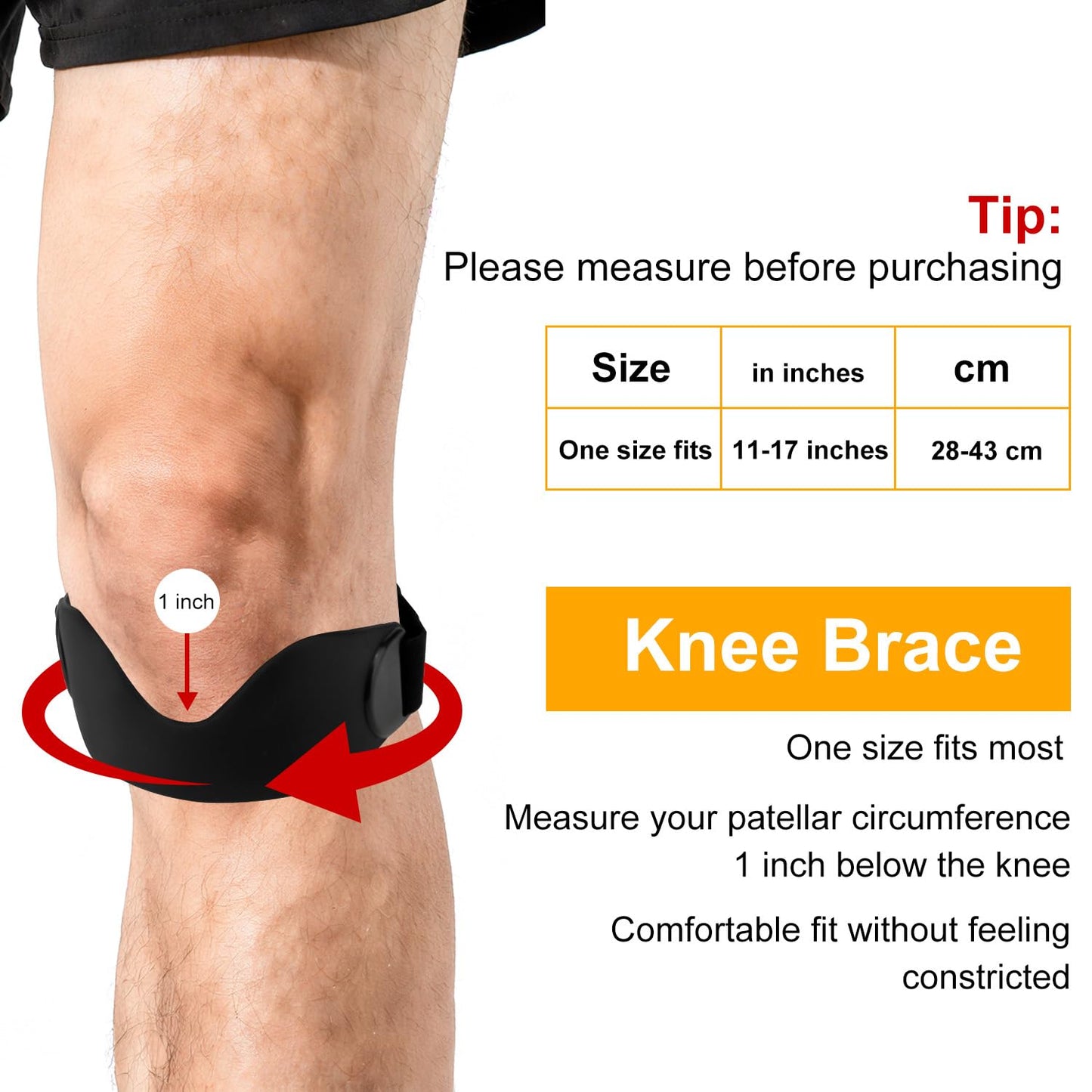 Fukaisu 2pcs Patellar Tendon Support Strap, Black Silicone Adjustable Anti-Slip Ergonomic Knee Brace for Women Men, Patella Stabilizer Band for Running Football Basketball Hiking