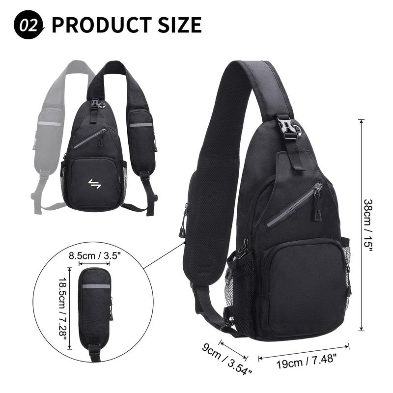 SUIKIHUM Small Sling Bag, Water Resistant 11 Inch Crossbody Chest Bags Oxford Daypack Backpack with Headphone Jack with Anti-theft Pocket for Men Women (Black)