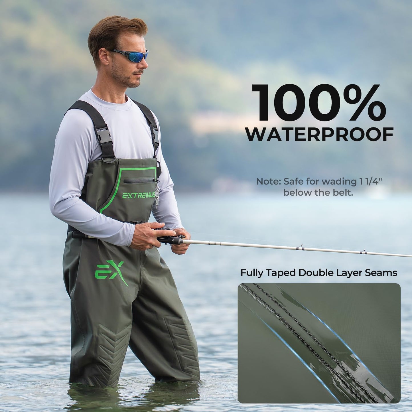 Extremus by KastKing MarshPro Fishing Waders for Men, Military Green, M5