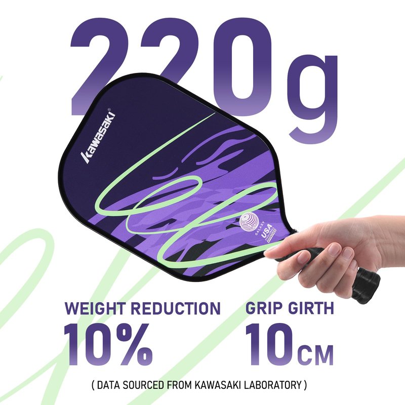 Pickleball Paddle, Kawasaki Ultra Lightweight Pickleball Racket with Fiberglass Surface PP Honeycomb Core Pickle Ball Paddle for Beginners 15mm (Galaxy-Black Purple)