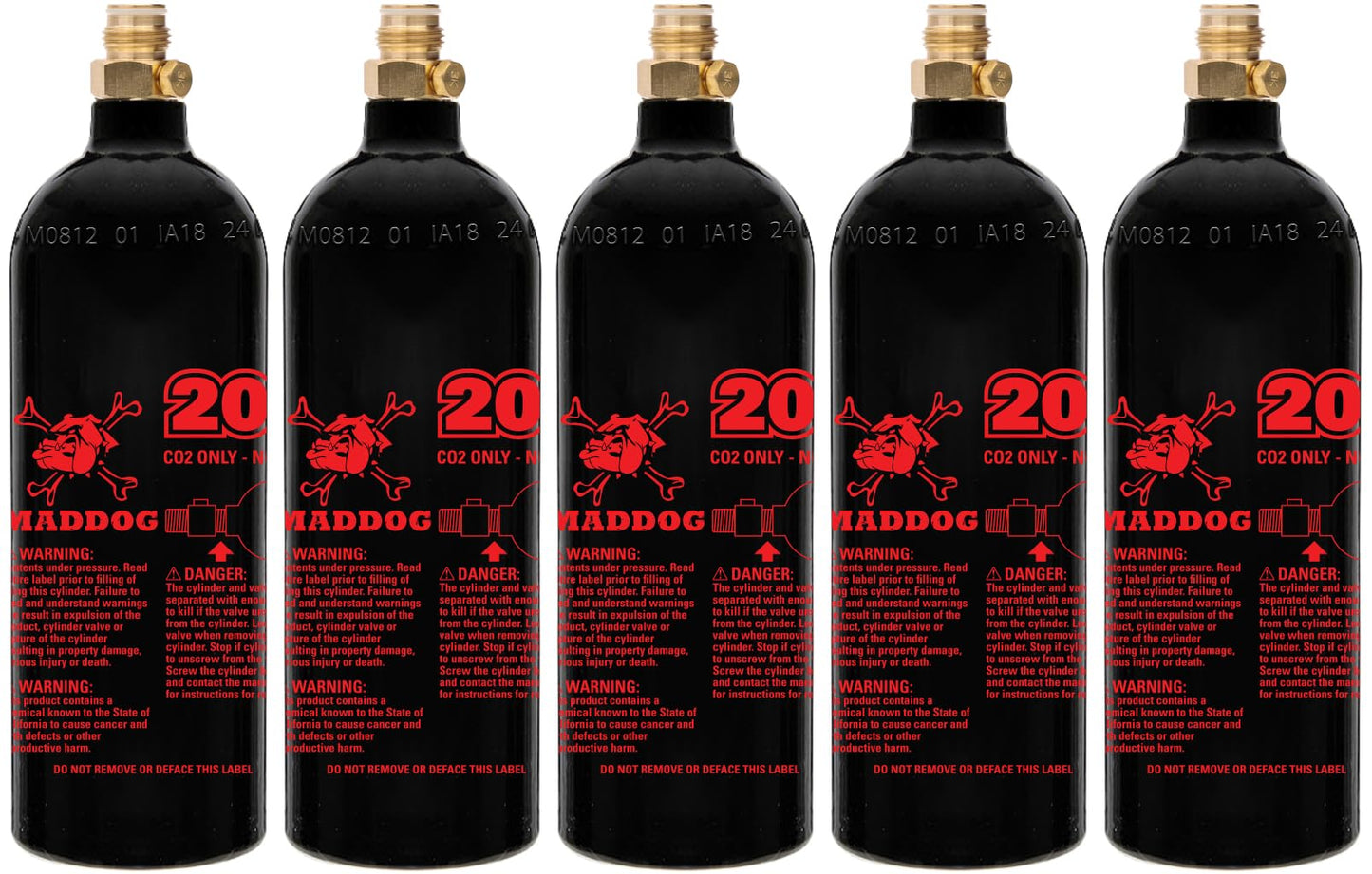 Maddog 20 Oz Refillable Aluminum CO2 Paintball Tank - Ships Empty - 5 Pack