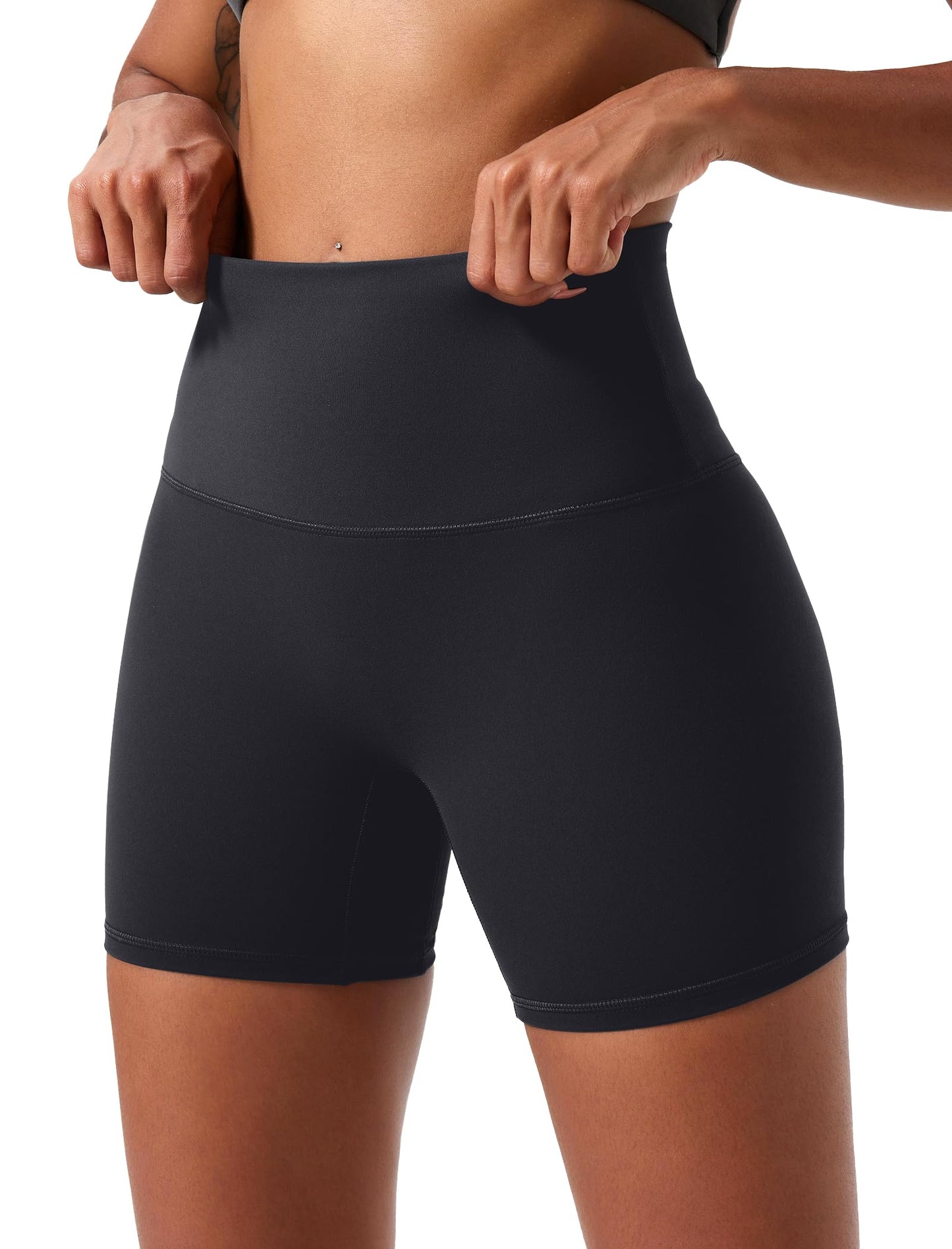 voenxe High Waisted Biker Shorts Women,6" Tummy Control Workout Gym Soft Shorts for Yoga Running,Spandex No Front Seam,2 Pack