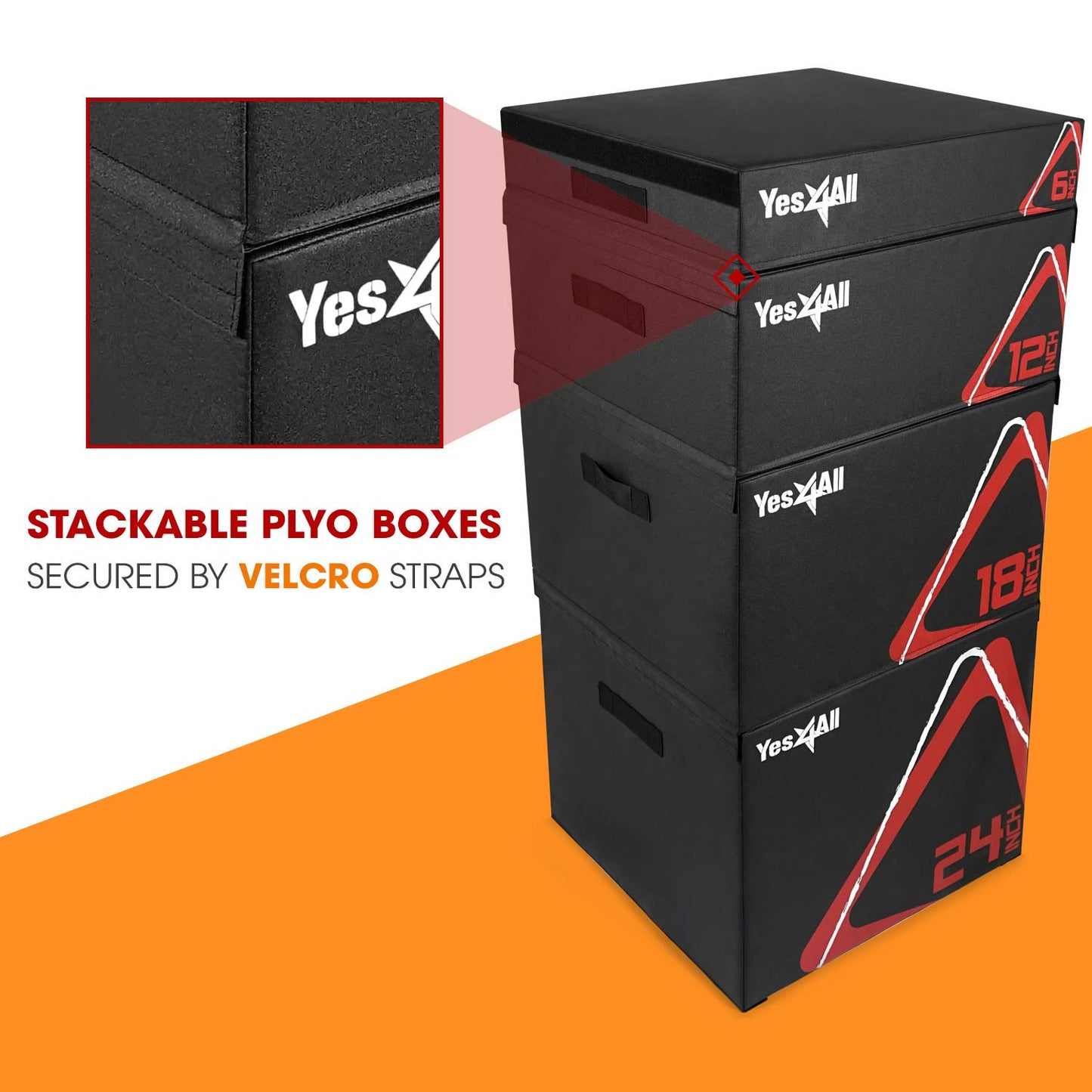 Yes4All Adjustable Soft Plyo Box – Available in 6, 12, 18 and 24-inch Box Sizes (L. Black - 18" + 24")