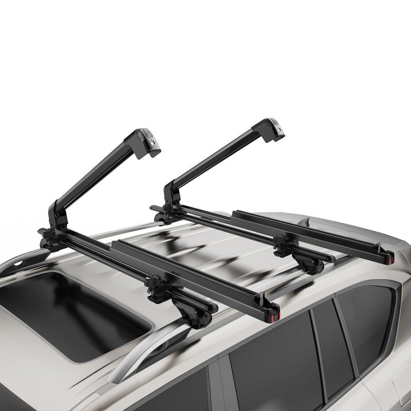 CRINDAR Ski & Snowboard Rack for Car Roof, Fishing Rod Rack, 27.5'' Loading Width Fits 6 Pairs of Skis or 4 Snowboards, Aluminum Roof Rack with Lock & Rubber Padding