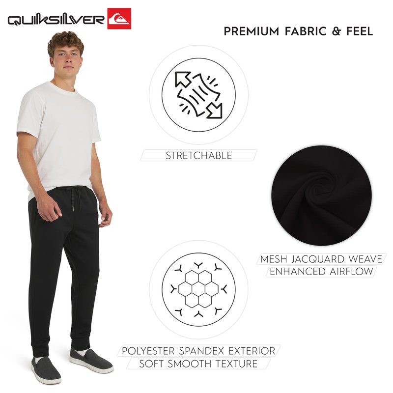 Quiksilver Men's Regular Fit Active Performance Heavyweight Jacquard Mesh and Polar Fleece Jogger Pants, Black Onyx, Large