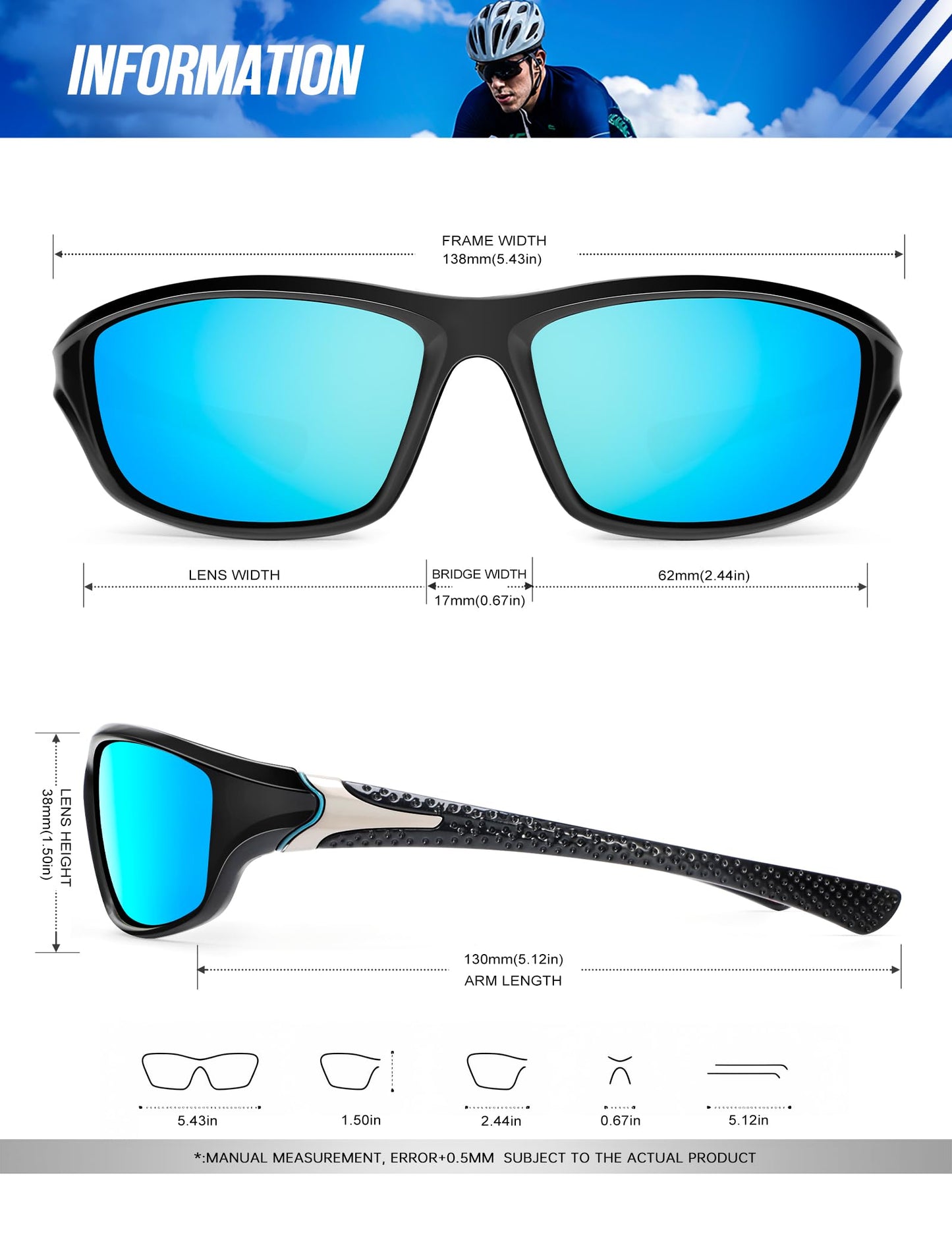 KALIYADI Polarized Sunglasses-Men Sports Sun-glasses: Mens Sunglasses Polarized UV Protection for Fishing Driving Cycling