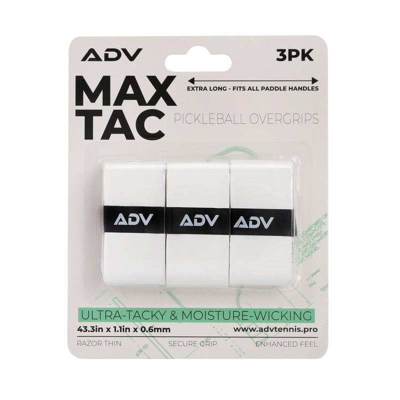 ADV MaxTac Tacky Pickleball Grip Tape - 3 Pack - Extremely Sticky Non-Slip Pickleball Overgrip - Razor-Thin & Easy to Use Pro Pickleball Paddle Grip Tape (3-Pack White)
