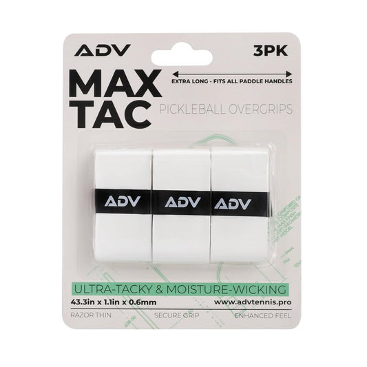 ADV MaxTac Tacky Pickleball Grip Tape - 3 Pack - Extremely Sticky Non-Slip Pickleball Overgrip - Razor-Thin & Easy to Use Pro Pickleball Paddle Grip Tape (3-Pack White)