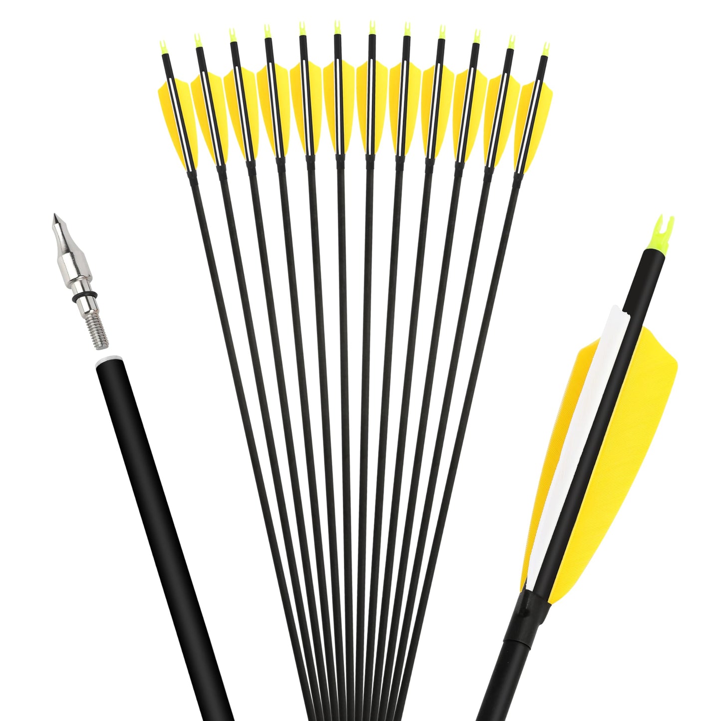 ZSHJGJR 30 Inch Archery Carbon Arrows Hunting Arrows with 4” Turkey Feather Target Practice Arrows Spine 500 for Compound & Recurve &Traditional Bow 6/12pcs (6 x Yellow Arrows)