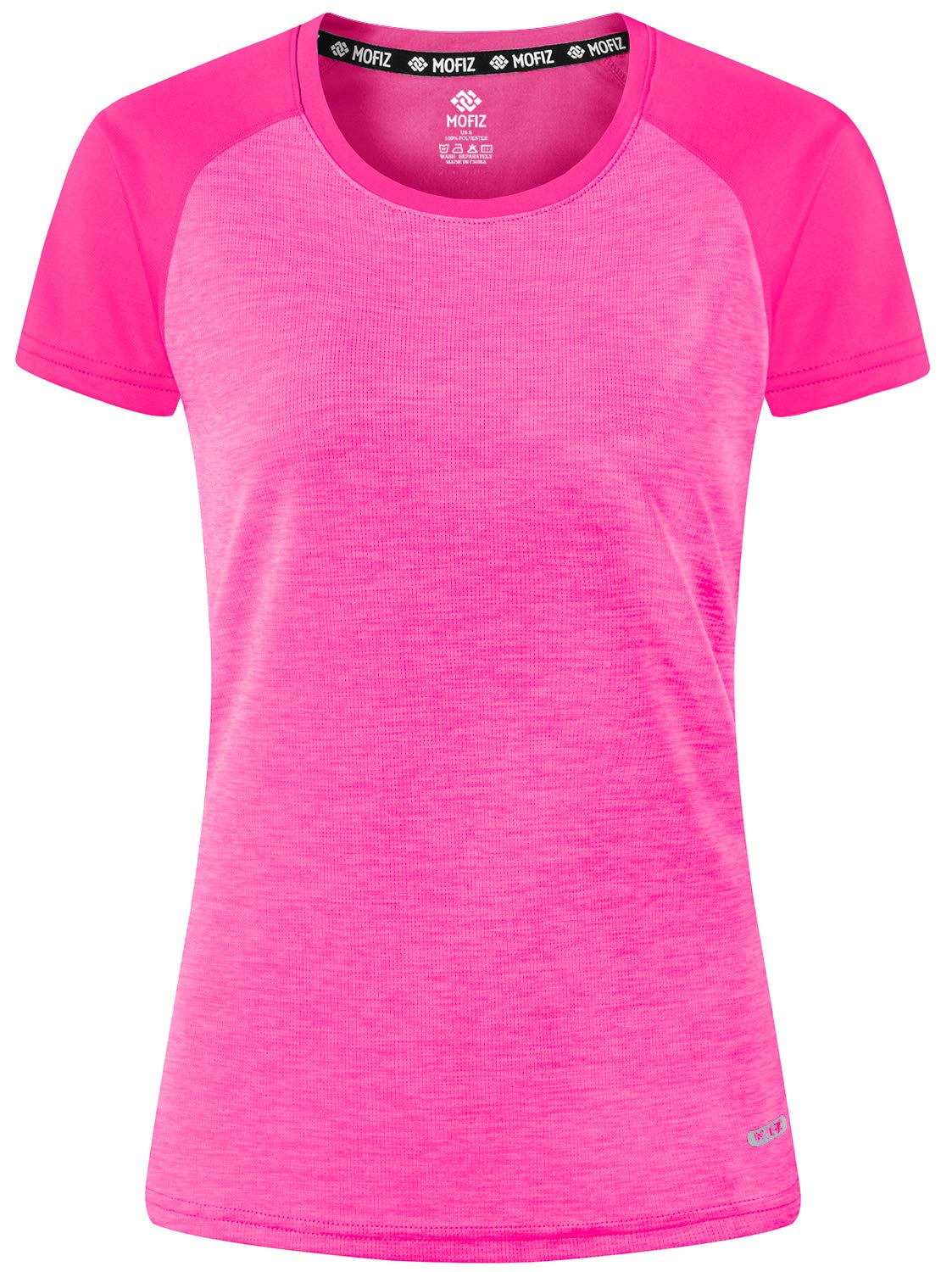 MoFiz Lady's Short Sleeve Sports Top Shirts UPF 50+ Sun Protection Lightweight Athletic Gym Workout T-Shirts for Women Rose Red L