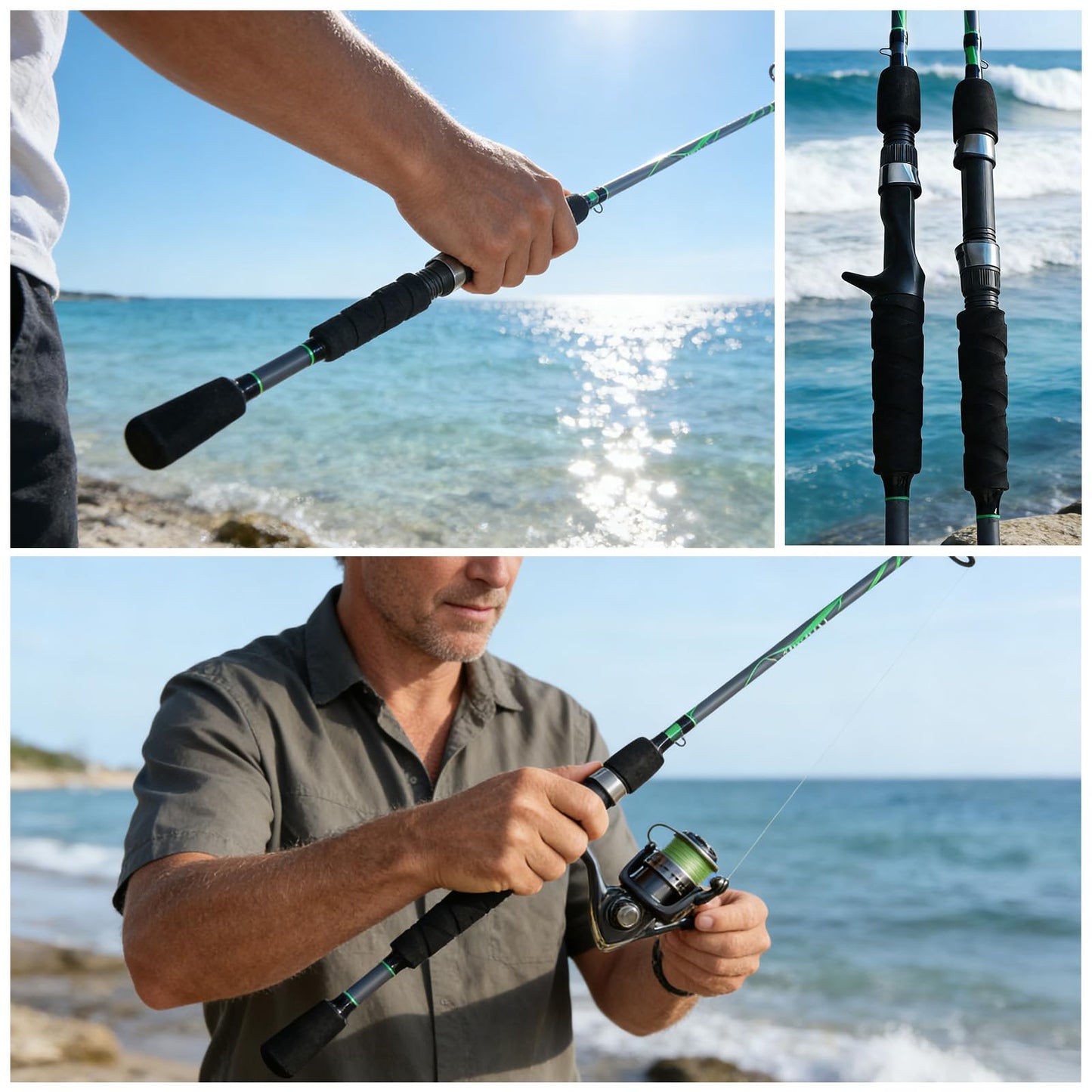 KingKatch Spinning & Casting Fishing Rod, Durable Carbon & Glass Composite Blank, ML Power, Ceramic Guides, Fluorescent Strike Tip, Split Handle, Gift-Ready, Freshwater/Saltwater