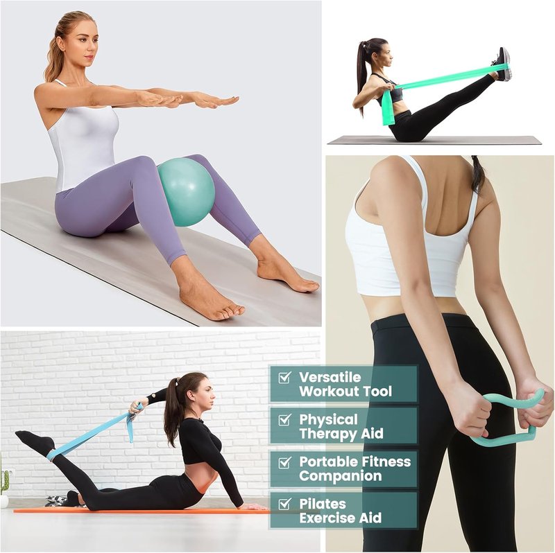 Pilates Kit for Women - 13-Piece Resistance Bands & Ring Set | Home Workout Essentials for Beginners