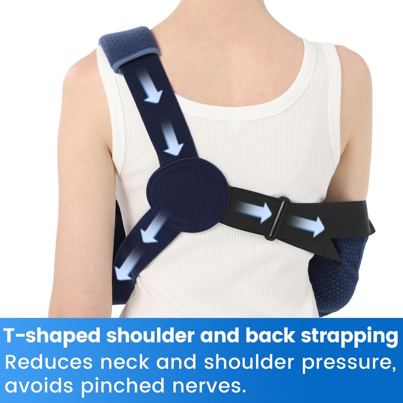 Velpeau Arm Sling Shoulder Immobilizer with Waist Strap, Ventilated & Breathable Design, Arm Support Brace for Shoulder, Rotator Cuff, Elbow, Hand injury (Mesh Version, Blue, Right, M: Bust 28.5-41″)