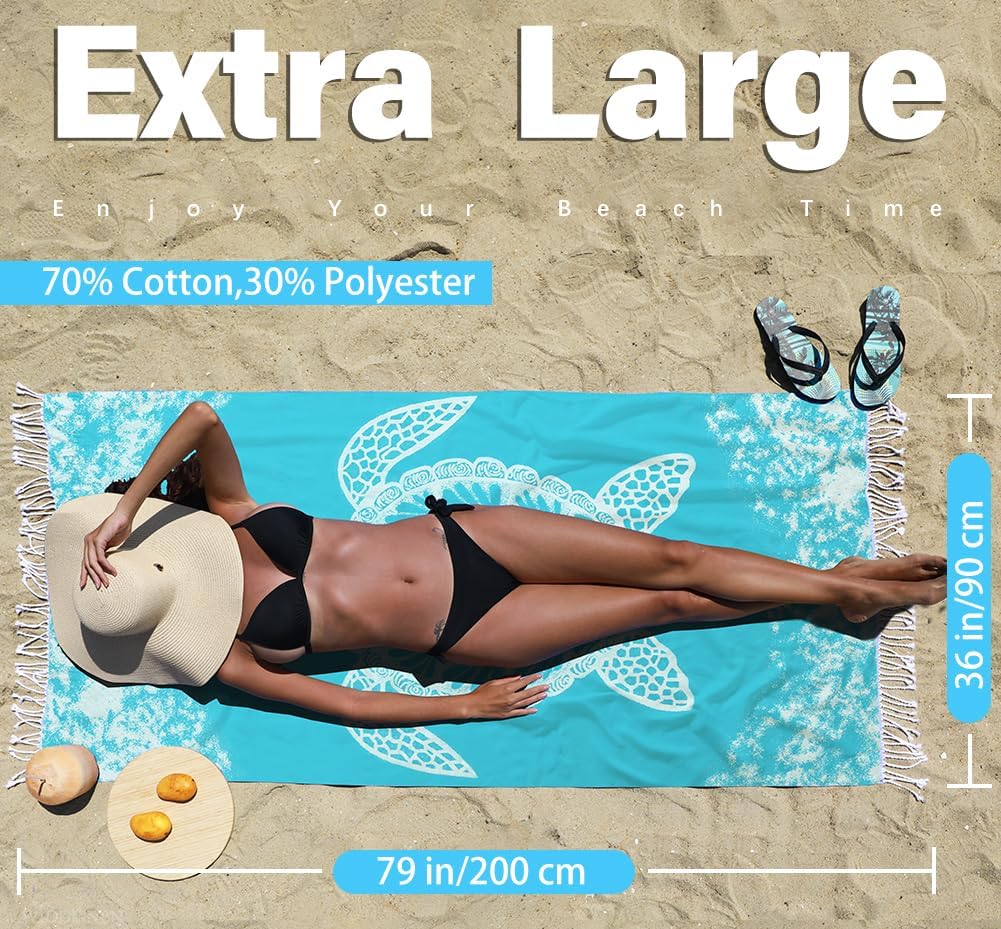 Turkish Beach Towels - Quick Dry Absorbent Cotton | Extra Large Lightweight Sand-Free Pool & Bath Towels (2 Pack)