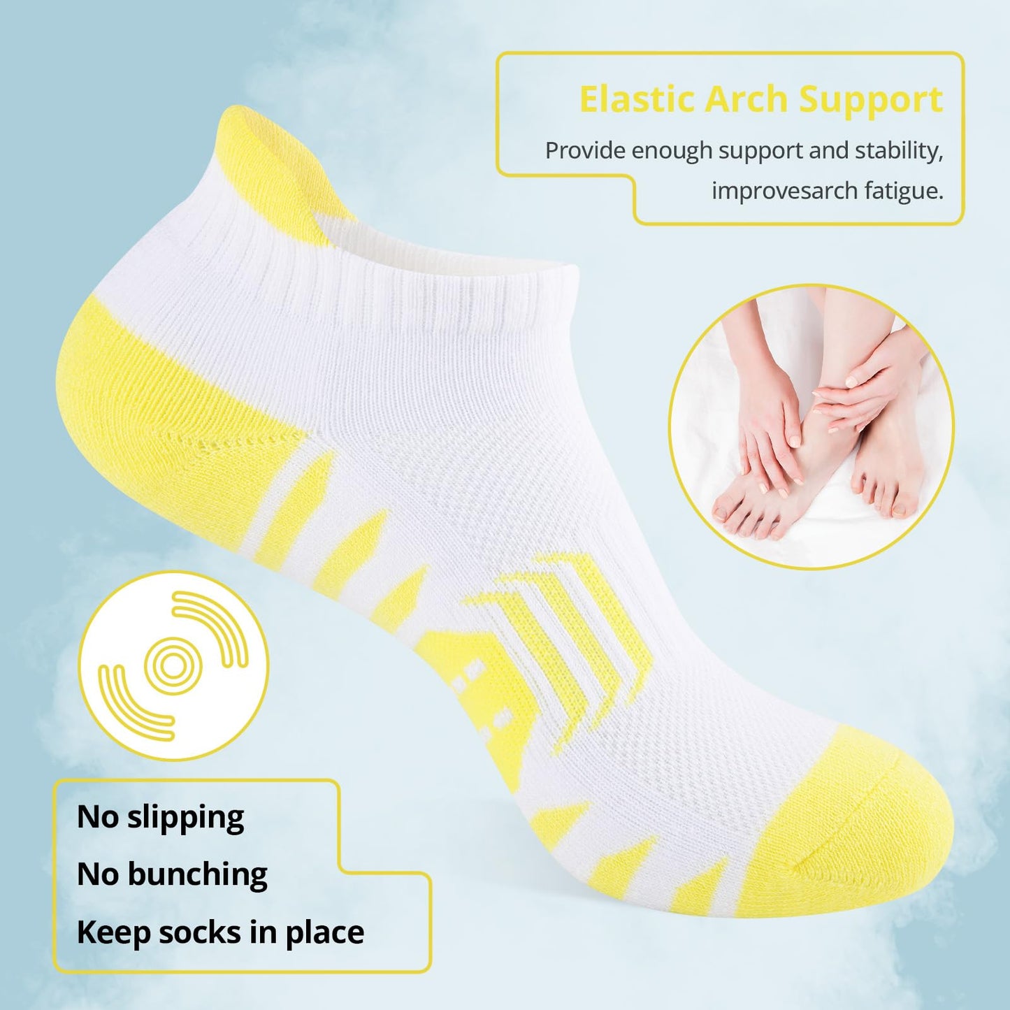 COOPLUS Ankle Socks Womens Athletic Cushioned Anti-Blister Running Cotton Low Cut Socks 6 Pairs