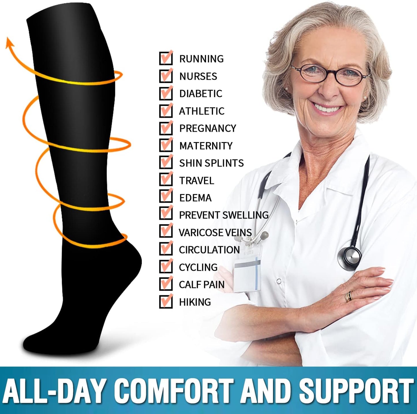 Compression Socks for Men & Women - 6 Pack Copper Blend for Enhanced Circulation | Ideal for Running, Nursing, and Athletic Use