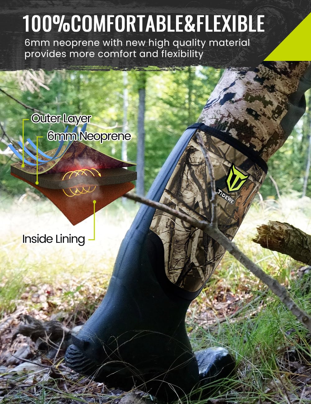 TIDEWE Rubber Boots for Men, Rain Boots with Steel Shank, Camo, 12