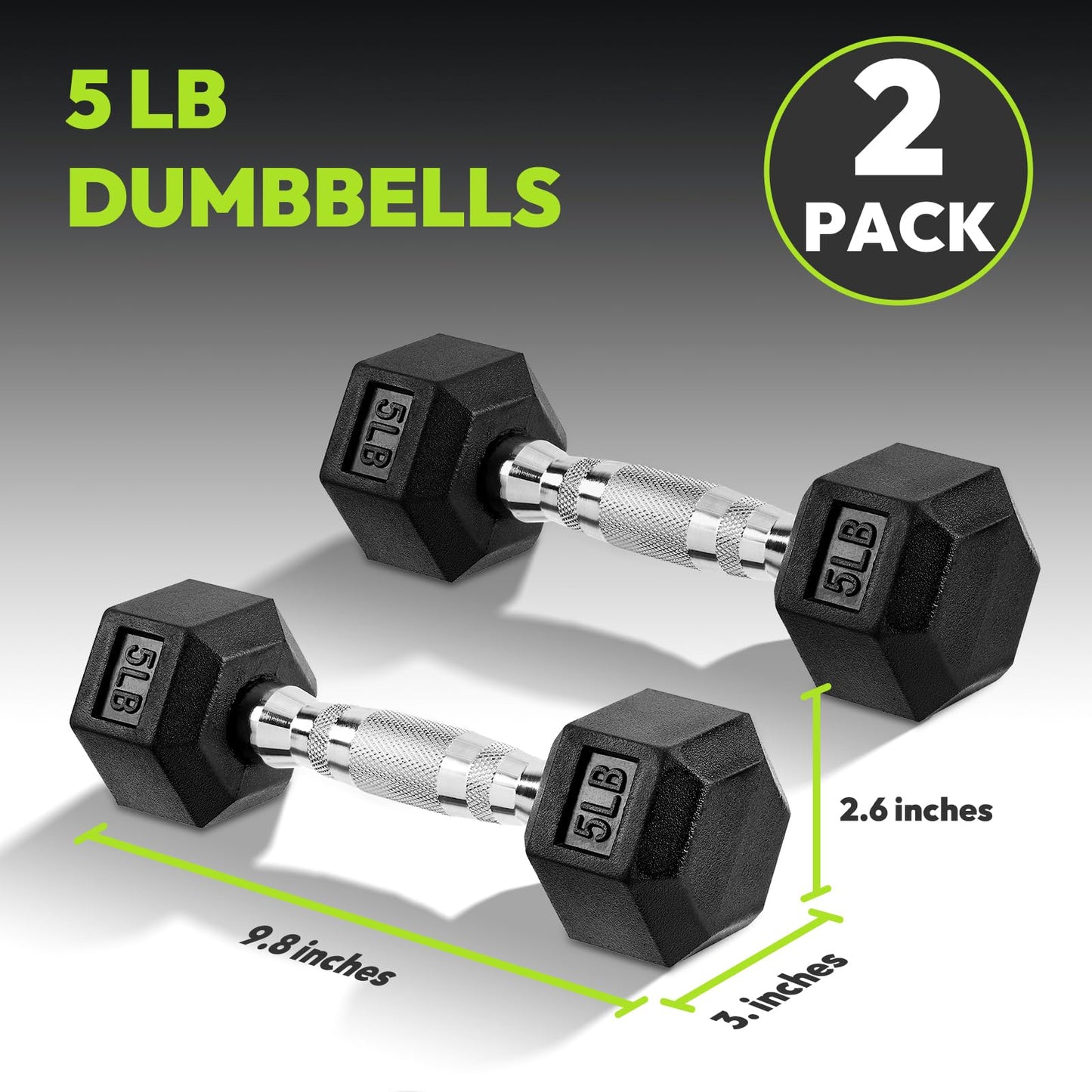 Hex Dumbbell Rubber Encased Strength Training Dumbbells, Hand Weight For Workout & Exercise/Pair of 5LB