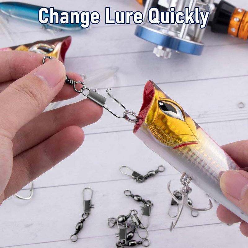Fishing Barrel Swivels with Snaps - 100-Pack Stainless Steel Connector Clips | 31LB Freshwater Tackle