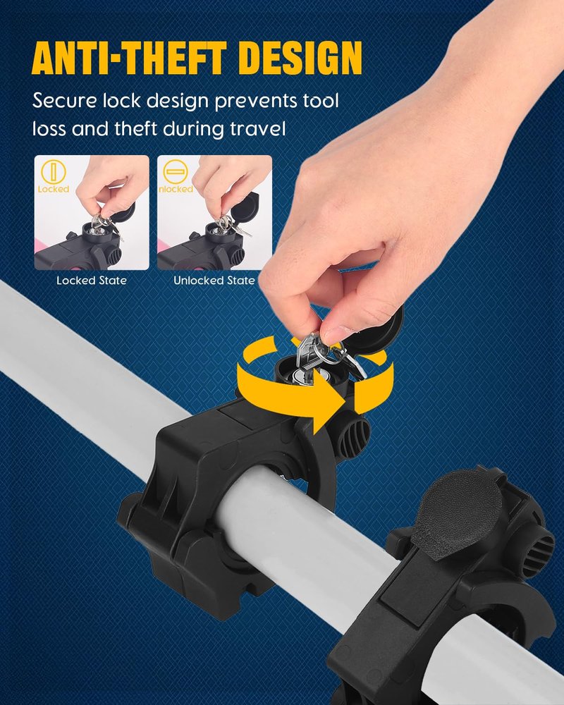 ADTOPI 4 Pack Shovel Mount with Lock, Roof Rack Shovel Holder Fit 1.38’’ to 1.97’’in Diameter Tools, Quick Release Rubber Clamp Grip Mount Kit for Off-Road Vehicle Truck SUV UTV ATV